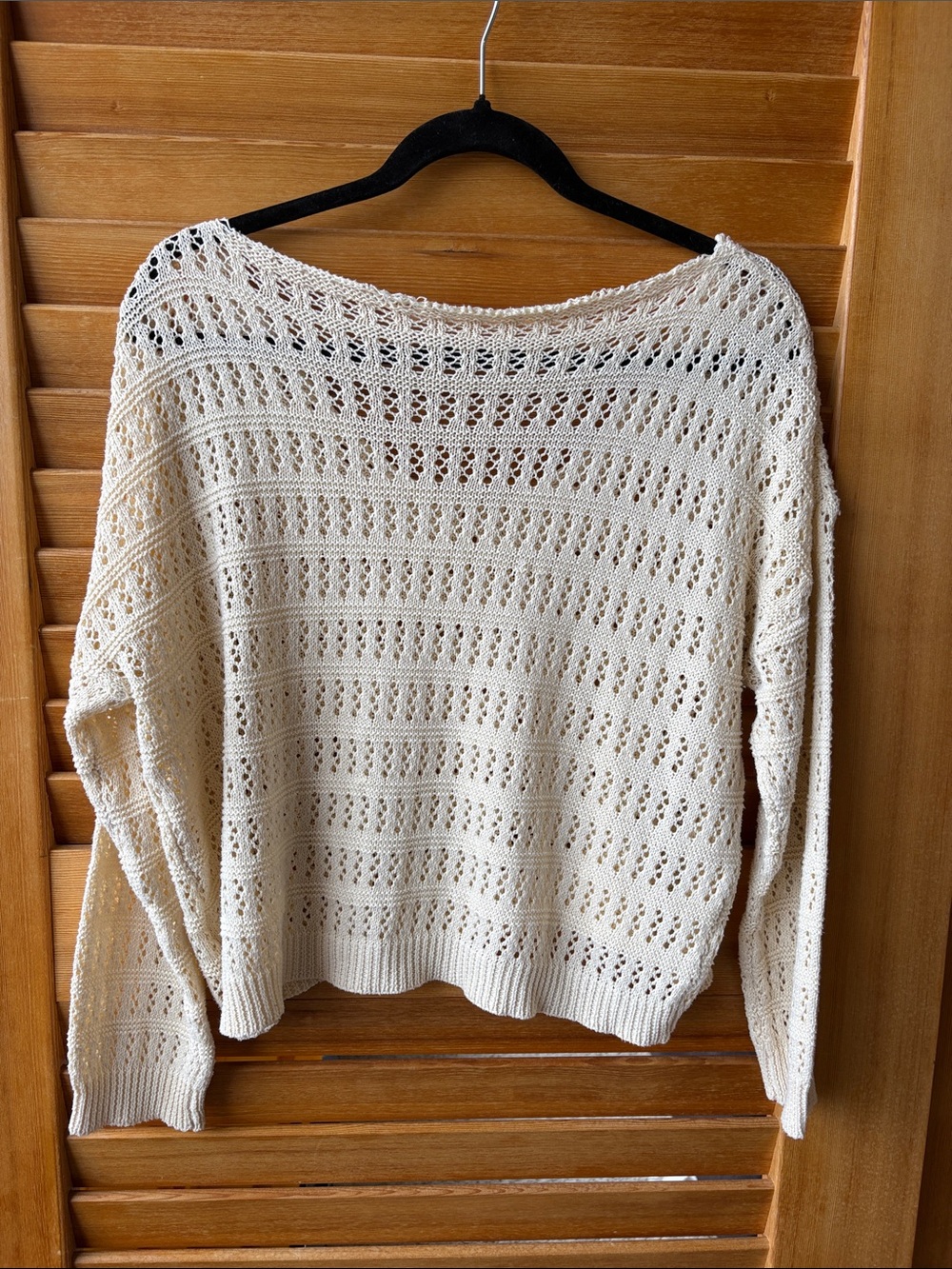 SHEIN Cream Open-Knit V-Neck Sweater - Picture 4 of 5